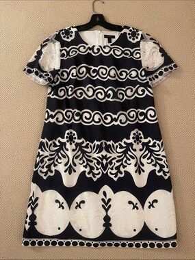 J. Crew Navy and White Graphic A-Line Mini Dress